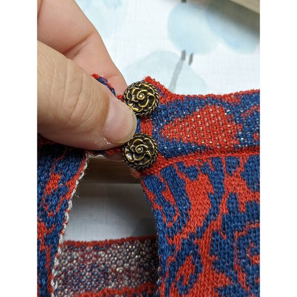 Altar'd State Arula Sweater Puff Sleeve Rust Metallic Old Soul Print 1X 14/16 - Picture 6 of 7